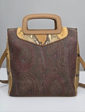 NICE ETRO PAISLEY PYTHON SNAKESKIN TRIM SATCHEL BAG